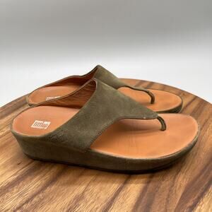 Fitflop Sandals Womens Size 8 Green Suede Leather Casual Comfort Wedge Shoes